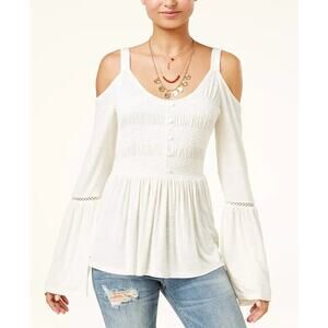 American Rag Juniors Cream Cold Shoulder Bell Sleeve Smocked Top Size XL
